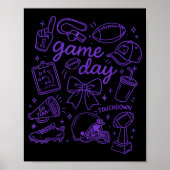 Poster Purple Coquette Bow Cheer Game Day Doodle Touchdow (Devant)