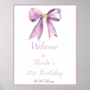 Poster Purple Coquette Bow fête d'anniversaire