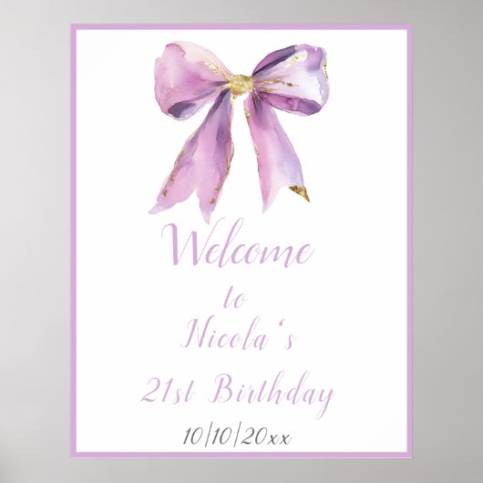 Poster Purple Coquette Bow fête d'anniversaire (Devant)
