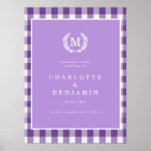 Poster Purple En vichy Monogram Crest Mariage Bienvenue (Devant)