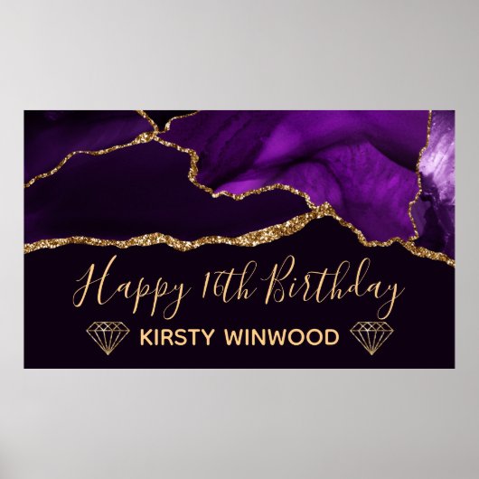Poster Purple & Faux Gold Parties scintillant Agate Sweet (Devant)