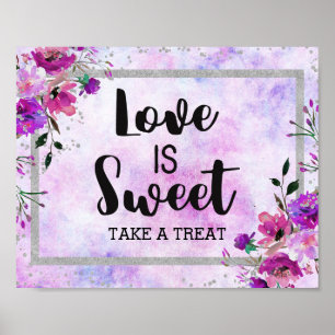 Poster Purple Floral & Argent Confetti L'amour est doux