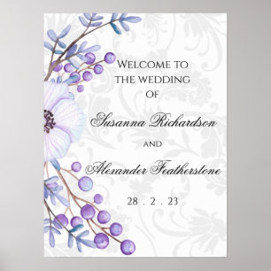 Poster Purple Floral et Elegant Mariage damassé