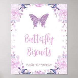 Poster Purple Floral et Parties scintillant Papillon fête