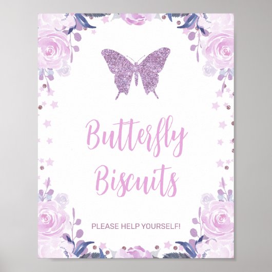 Poster Purple Floral et Parties scintillant Papillon fête (Devant)