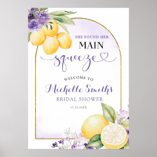 Poster Purple floral Lemonade Bridal shower Welcome Sign (Devant)
