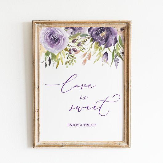 Poster Purple Floral Love is Sweet Candy Bar Sign