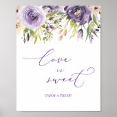 Poster Purple Floral Love is Sweet Candy Bar Sign (Devant)