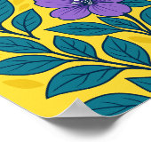 Poster Purple Flowers & Teal Leaves on Yellow Background (Coin)