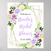 Poster Purple Flowers with Foliage Bridal Shower Welcome (Devant)