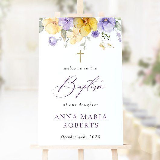 Poster Purple Flowers, Yellow Flowers, Baptism Welcome