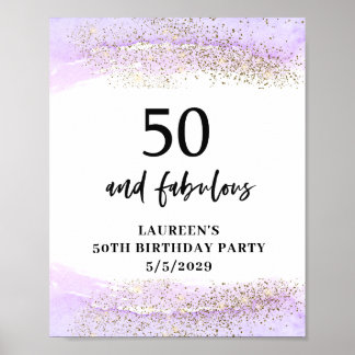 Poster Purple Glitter Purple 50th Birthday Party 