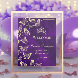 Poster Purple Gold 15e anniversaire Quinceañera Bienvenue