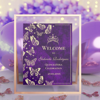 Poster Purple Gold 15e anniversaire Quinceañera Bienvenue