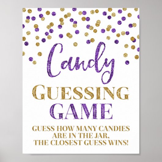 Poster Purple Gold Confetti Candy Guessing Game Sign (Devant)