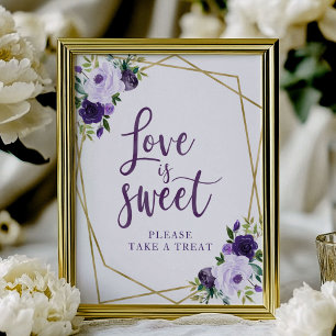 Poster Purple Gold Floral Amour Est Symbole Sucré