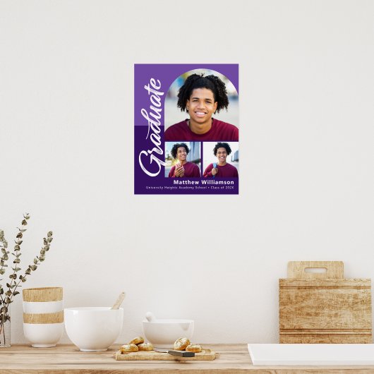 Poster Purple Graduation 3 Photo Bold Arch Script Moderne (Cuisine)