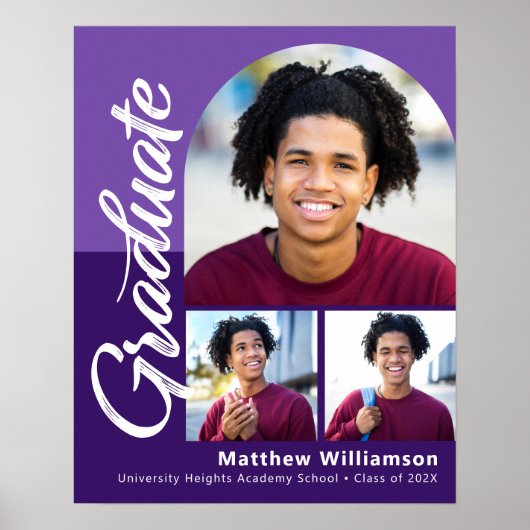 Poster Purple Graduation 3 Photo Bold Arch Script Moderne (Devant)