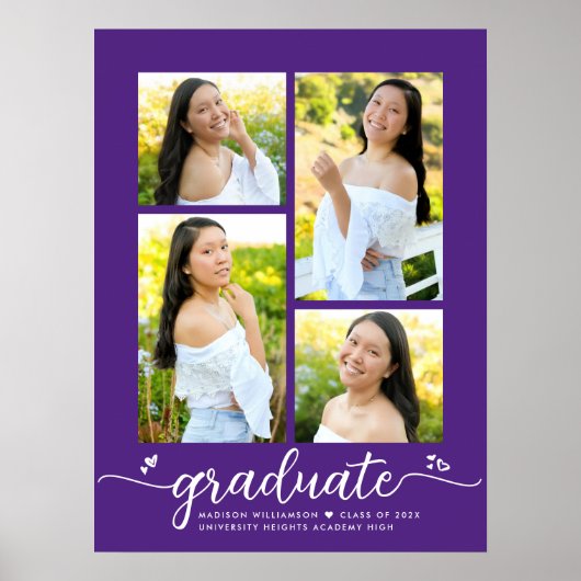 Poster Purple Graduation 4 Photo Script Coeurs Moderne (Devant)