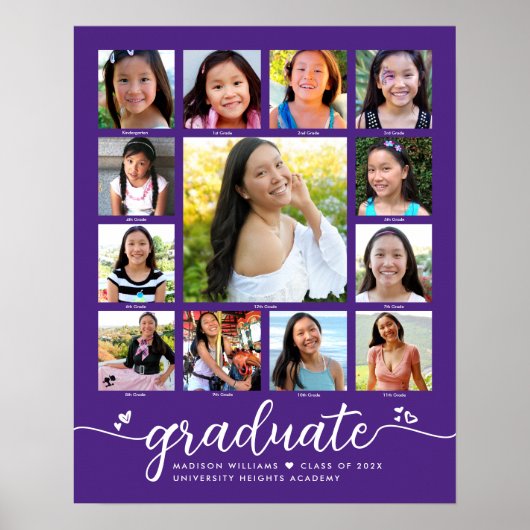 Poster Purple Graduation K-12 Photo Collage Script modern (Devant)