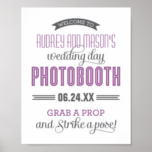 Poster Purple Gray Custom Wedding Photo Booth Sign