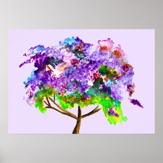 Poster Purple Jacaranda tree watercolor fine art (Devant)