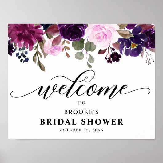 Poster Purple Lavender Floral Boho Bride douche bienvenue (Devant)