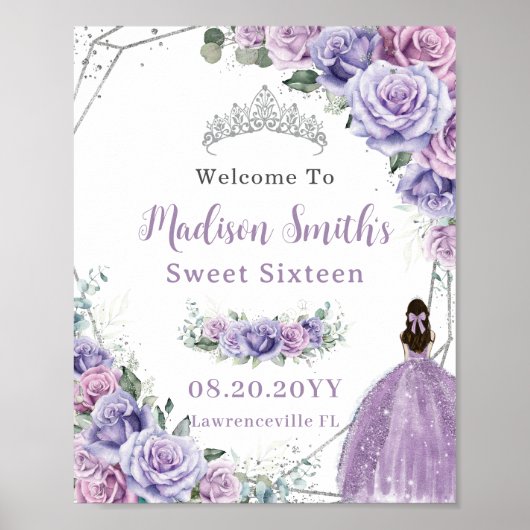 Poster Purple Lavender Floral Princess Sweet 16 Anniversa (Devant)