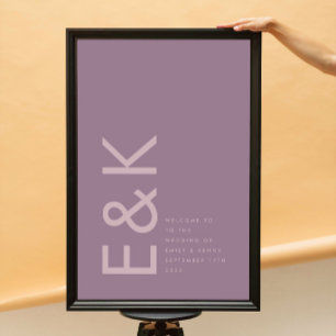 Poster Purple Lilac Moderne Monogramme Gras Mariage