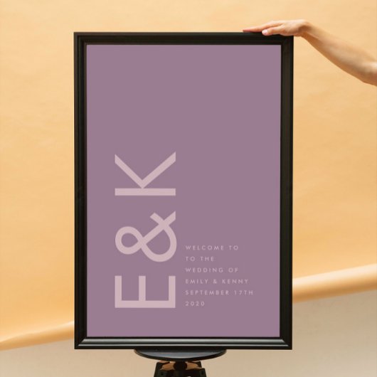 Poster Purple Lilac Moderne Monogramme Gras Mariage