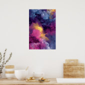 Poster Purple Magenta Gold Alcohol Ink Nebula Flow (Cuisine)