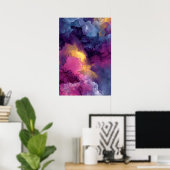 Poster Purple Magenta Gold Alcohol Ink Nebula Flow (Bureau à domicile)