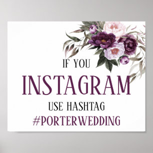 Poster Purple Plum Pink Peonies Instagram Hashtag Mariage