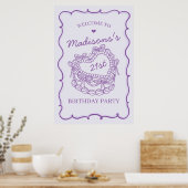 Poster Purple Retro Coeur Coquette gâteau d'anniversaire  (Cuisine)