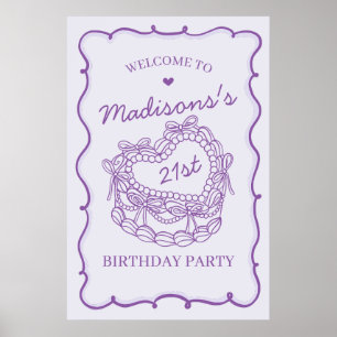 Poster Purple Retro Coeur Coquette gâteau d'anniversaire 