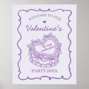 Poster Purple Retro Heart Coquette Gâteau Saint-Valentin