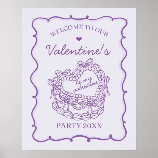 Poster Purple Retro Heart Coquette Gâteau Saint-Valentin  (Devant)