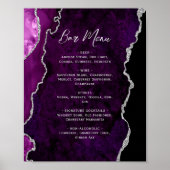 Poster Purple Silver Agate Script Wedding Bar Menu  (Devant)