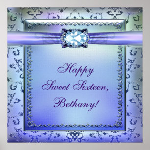 Poster Purple Teal Sweet Sixteen Party Banner