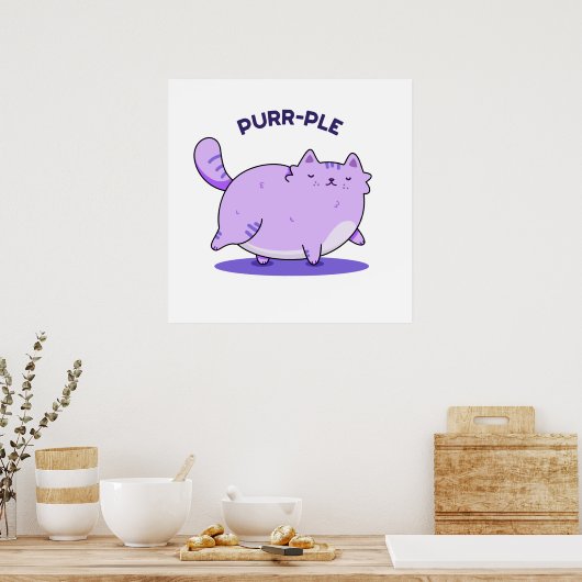 Poster Purr-ple Funny Fat Kitty Chat Pun (Cuisine)