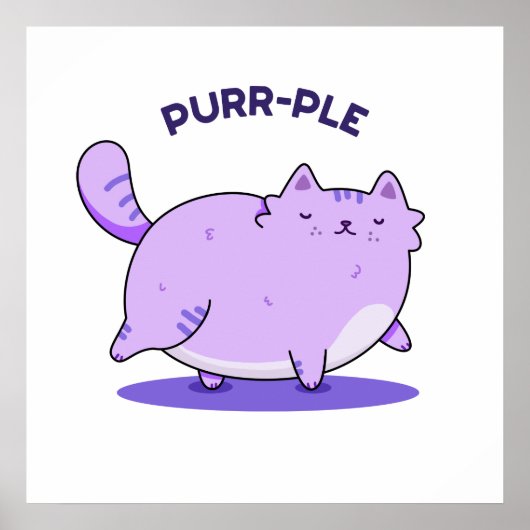 Poster Purr-ple Funny Fat Kitty Chat Pun (Devant)