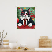 Poster Purrfect Chat en costume Art numérique drôle, Noël (Cuisine)