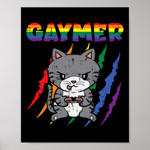 Poster Purride Cat jeu vidéo Gamer Lgbtq Rainbow Flag Ga