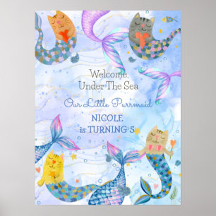 Poster Purrmaid cat mermaid girl birthday welcome