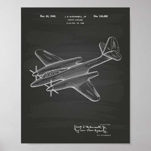 Poster Pursuit Airplane 1942 Patent Art Chalkboard (Devant)