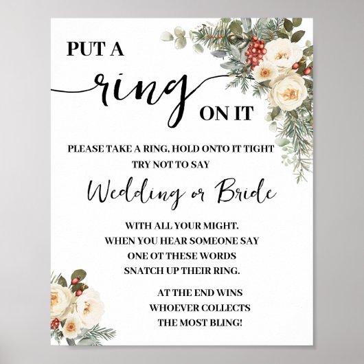 Poster Put a Ring On Winter White Bridal Shower Game Sign (Devant)