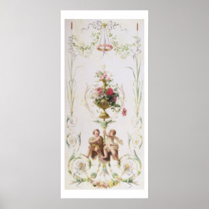 Poster Putti au milieu de sauts de fleurs et de feuilles