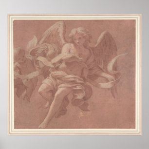 Poster Putto et ange tenant une banderole