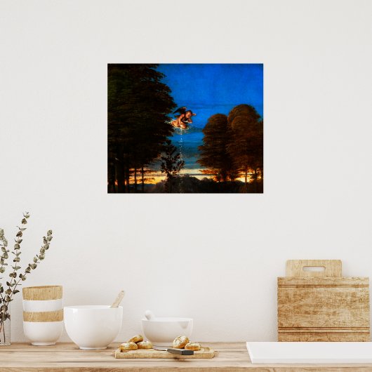 Poster Putto In Blue Sky déverse une cascade de fleurs bl (Cuisine)