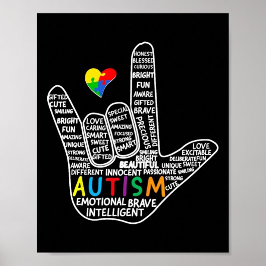 Poster Puzzle Coeur ASL Love Signer Langue main Autisme A (Devant)